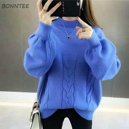 Sweaters Women Solid O-Neck Knitted Korean Style High Quality Ladies Large Size 3XL Loose Casual Womens Lovely Warm Pullover Top