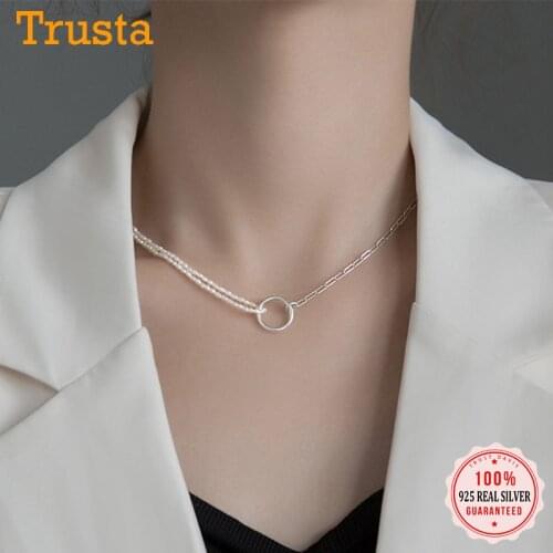 TrustDavis Real 925 Sterling Silver Fashion Baroque Pearl Round Pendant Choker Necklace For Women Wedding Fine Jewelry DA1756