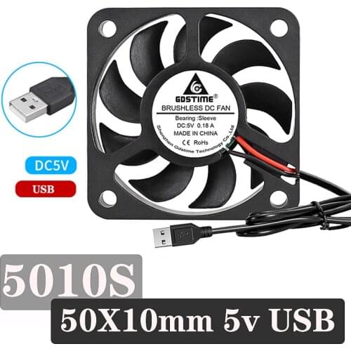 2PCS Gdstime 50mm 50x50x10mm Fan 5010 5V Cooling USB 5cm 2inch PC Laptop Computer Industrial Cooler Heatsink axial Fans 9Blade