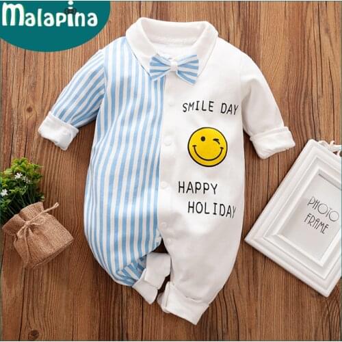 Malapina Spring Newborn Baby Boy Girl Romper Clothes Onesie Cartoon Cotton Jumpsuit Infant Outfit Toddler+Bow Tie Casual Costume