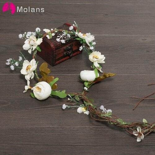 MOLANS Boho Flower Crown Headband for Women Wedding Photography Accessories Rattan Florals Garland Bridal Vintage Headpiece