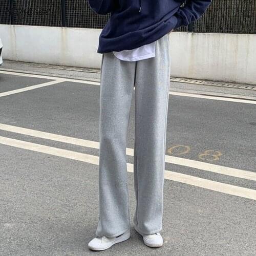Women Wide-leg Pants Autumn Solid Elasticity Thick Casual Leisure Fashion Simple High Waist Full-length Korean Ins Students Chic