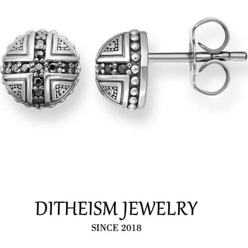 Cross Round Stud Earrings, 2018 New Cubic Zirconia Fashion Jewelry Vintage 925 Sterling Silver Gift For Women Men Lover