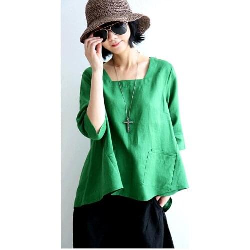 Original design summer linen fluid womens top vintage loose shirt female 14470