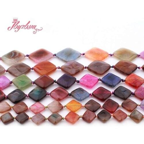 14,18,25mm Square Multicolor Cracked Faceted Agates Natural Stone Loose Beads For DIY Necklace Jewelry Making 15"