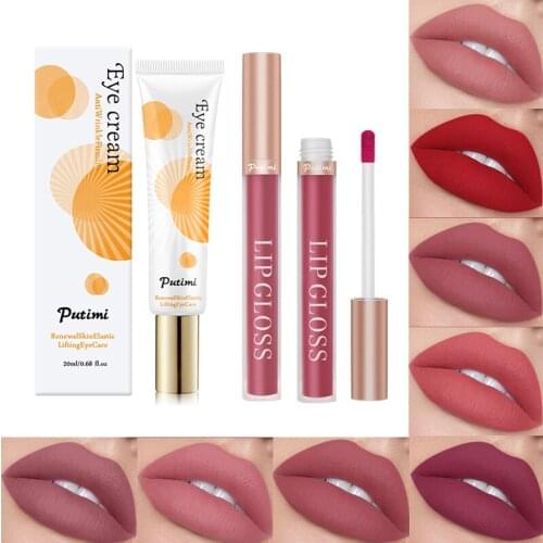 2pcs/set Makeup Non Stick Cup Lip Gloss Lipstick Velvet Matte Red Lips Waterproof Long Lasting Cosmetic Moisturizing Eye Cream