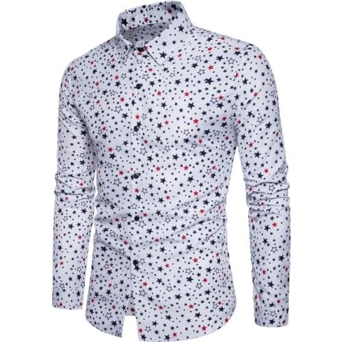 2019 fashion star print mens shirts casual slim fit long sleeve dress shirts for men korean clothes men