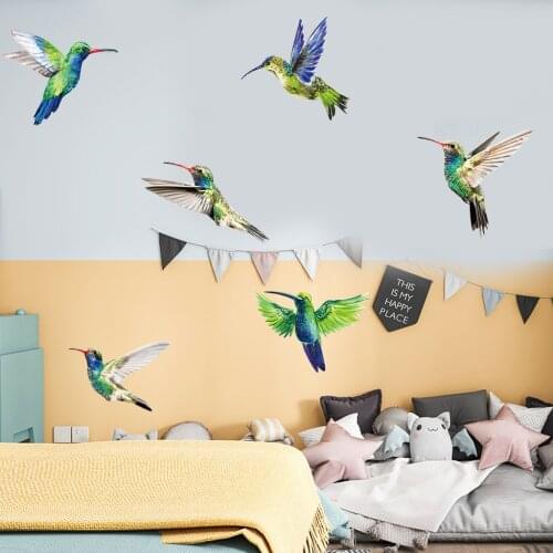 6pcs Watercolor Hummingbird Wall Sticker for Bedroom Living room Kids rooms Decoration PVC Wall Decals Home Decor Art Murals DIY