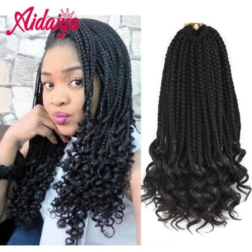 Aidaiya 18 Inch Crochet Hair Box Braids Curly Ends Ombre Synthetic Hair for Braid 22 Strands Braiding Hair Extensions