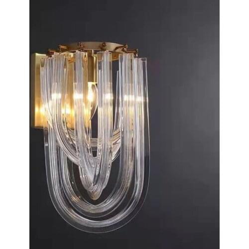 American all-copper wall lamp light luxury creative modern living room crystal bedroom bedside aisle background wall