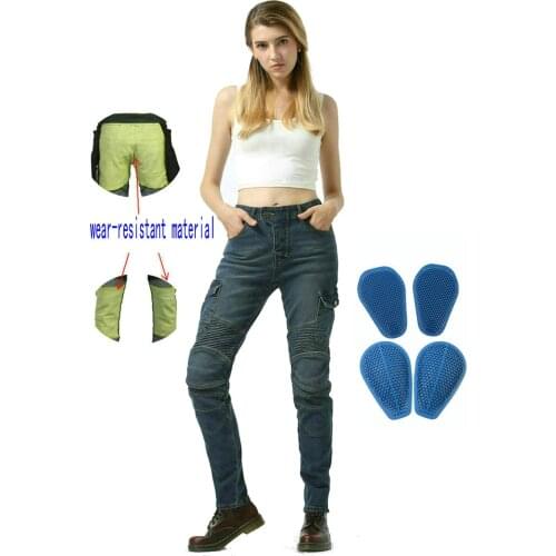Loong Biker Motorcycle Female Riding Trousers Moto Pants Material Inside Girls Jeans Wear-Resistant Casual Blue Color With Gear
