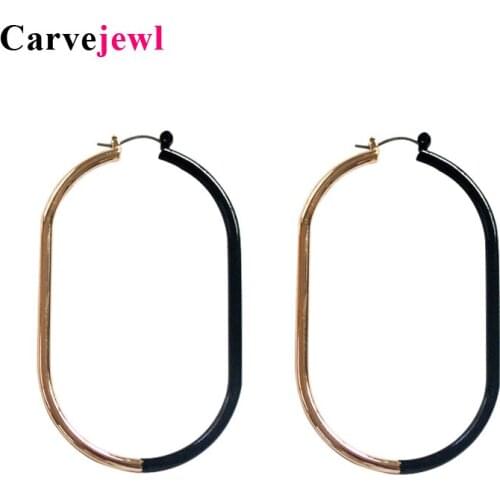 Carvejewl Fashion Hoop Earrings gold black 2 tones oval Simple Clip Earrings Big Loop Steampunk unique Earring for Women jewelry
