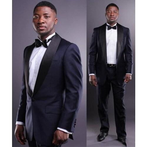 Black Shawl Lapel (Jacket+Pants+tie) Navy Mens Suits 2 Pieces Best Men Suits Single Breasted Wedding Suit Groom Tuxedos