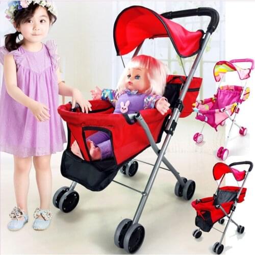 Baby Toys Stroller for Girls Pretend Play Stroller Pushchair Toys Walker Cart Children Stroller for Dolls Umbrella Pram 2~4 Y