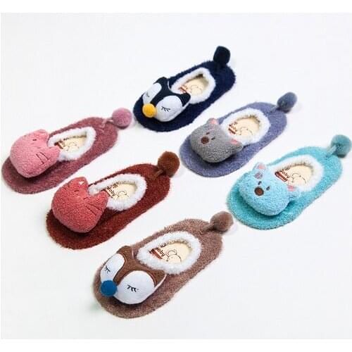 2019 Baby Winter Socks Newborn Warm Fleece Cotton Cartoon Sock Girls Boy 3D Animal Anti Slip Shoes Floor Socks For Kids 0-5T
