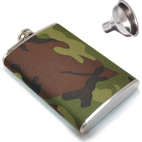 8oz Hip Flask Stainless Steel With a Funnel Outdoor Portable Russian Style Oxford Camouflage set whiskey Flagon Mens Gift