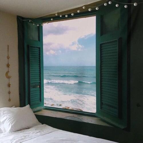 Landscape Outside The Window Ocean Tapestry Wall Hanging Cloth Galaxy Tapestry Aesthetic Trippy College Dorm Bedroom Wall Decor