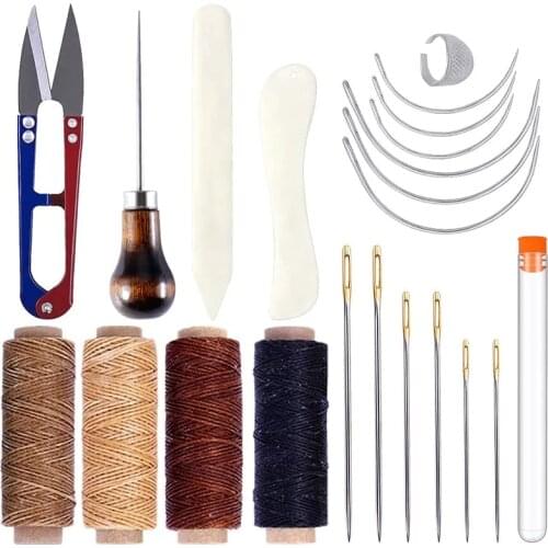 KAOBUY 22 PCS Leather Working Tools And Supplies With Folder Paper Creaser, Large-Eye Stitching Needles For Crafting Projects