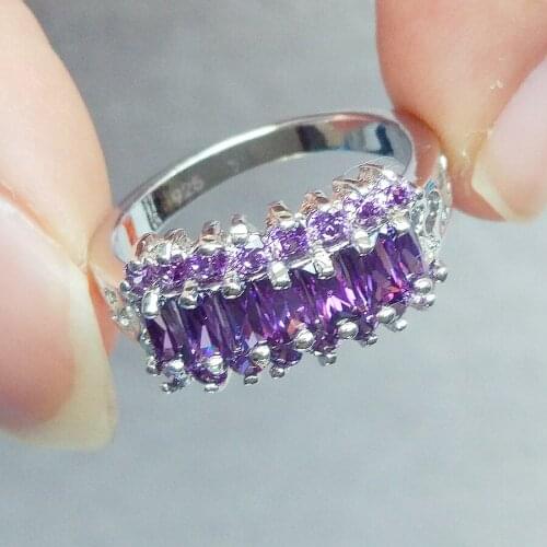 AiMolies Rectangle Purple Stone 2*4mm Sterling Silver Jewelry Ring Q1001