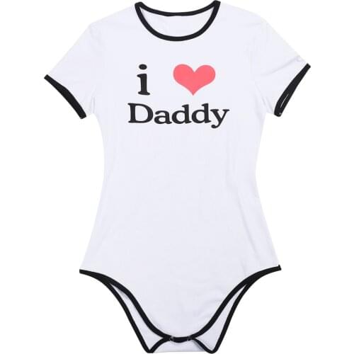 Short Sleeve Skinny Bodysuit Women Summer Letter Pattern Sexy Bodysuit Press Button Crotch Cotton Romper Jumpsuit Sleepwear