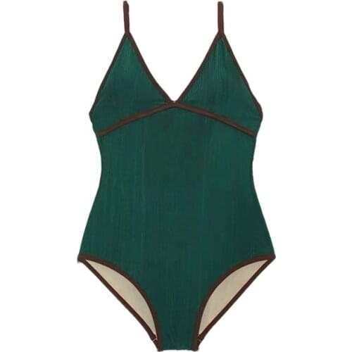 Swimwear Hot summer Korean Style Non-mainstream Elegant Simple V-neck Small Bust Belly Covering One-piece Swimming Suit Womens