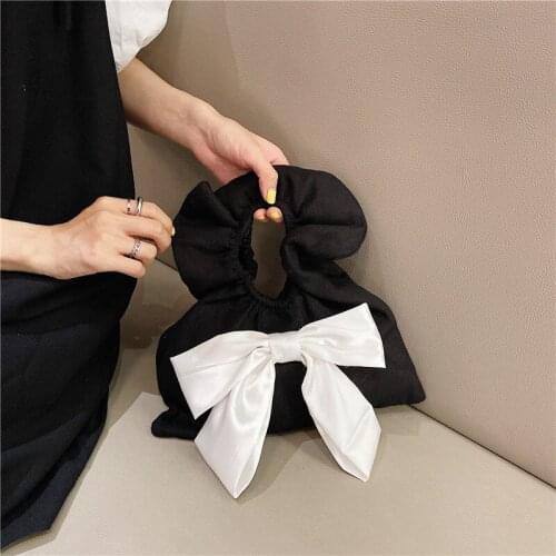 Lovely Girls Handbag Cotton Fabric FLAP Bow Solid Bow Hasp SOFT Korean Lady Sweet Handbag Purse All-match Small Fresh Women Bag