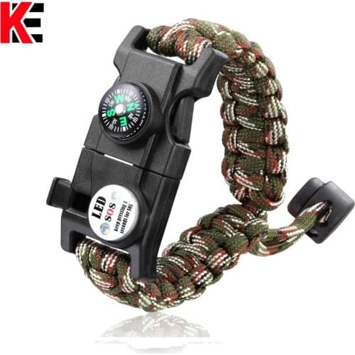 Multifunctional Outdoor Survival Paracord Survive Camping Equipment Multi Tool Braided Paracord Rescue Rope SOS Flash For Men