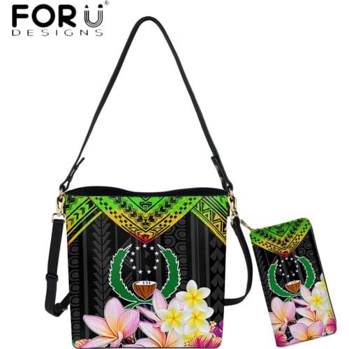 FORUDESIGNS Fashion Style Luxury Bucket Bag For Women Hawaii Flower With Pohnpei Polynesian Printed Lady Casual Shoulder Sac