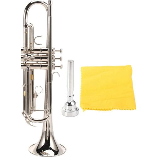 Musical Trumpet Standard Bb Trumpet with Silver Plated Mouthpiece Silver Painting Process Brass Trumpet Brass Instrument