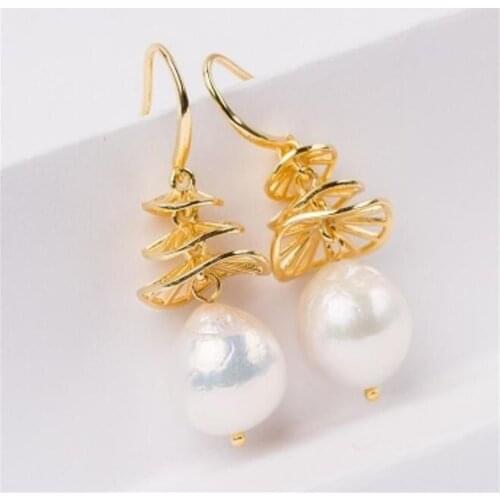 Natural Cultured White Baroque Pearl Earrings 18K Ear Drop Dangle Accessories Luxury Gift Earbob Cultured AAA Classic Fashion