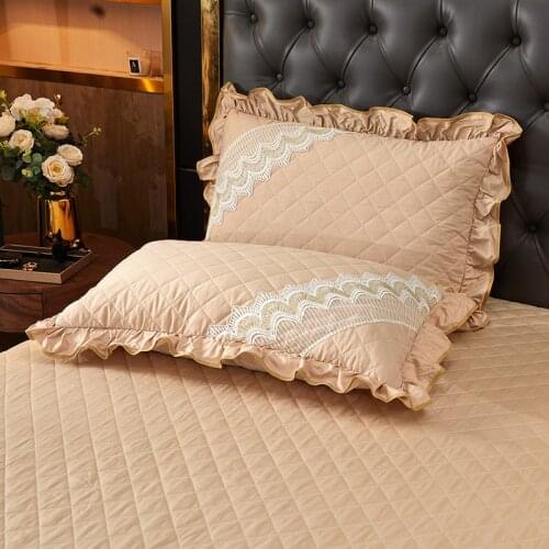 2pcs Quilted Cotton Lace Pillow Case Cover Rectangle Solid Color Pillow Sham 48x74cm Home Decor for Bed Soft Air-permeable
