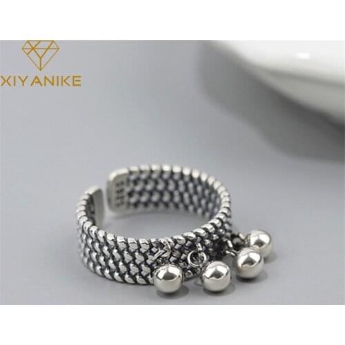 XIYANIKE 925 Sterling Silver New Glossy Round Bead Ring Female Retro Distressed Multilayer Woven Handmade Jewelry Accessories