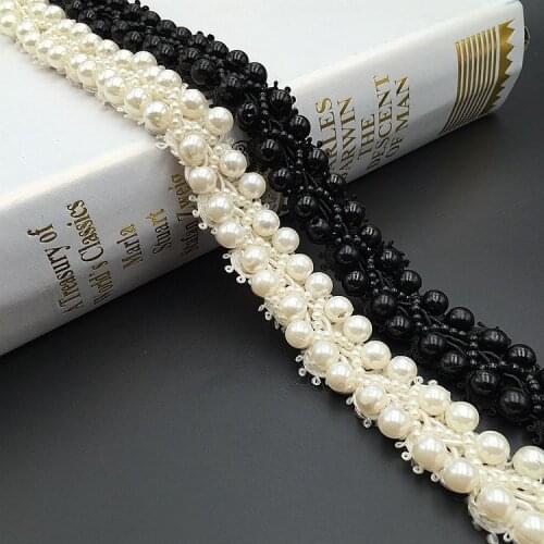 New 20mm Width Pearl Beaded Embroidered Lace Trim Ribbon Fabric Handmade DIY Sewing Craft For Costume Hat Shoes Decoration