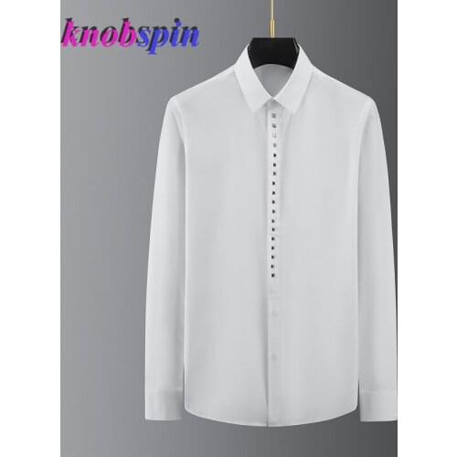 Placket Metal Diamond Handmade Rivets Men Shirt Long Sleeve Pure Cotton Slim Chemise homme High-end Male Dress Shirts