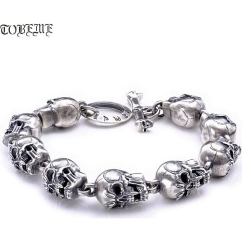 Handcrafted 100% 925 Silver Skull Bracelet Sterling Thai Silver Skeleton Bracelet PUNK Jewelry Man Bracelet