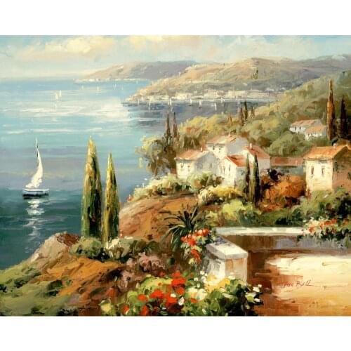 Hand painted beautiful oil paintings Mediterranean Vista city scence artwork for living room decor