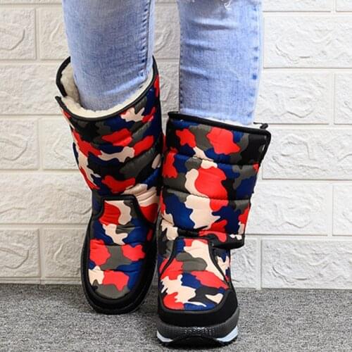 New Boots Women Mid Calf Boots Warm Snow Boots Women Waterproof Shoes For Ladies Comfortable Shoes Female Camouflage Botas Mujer