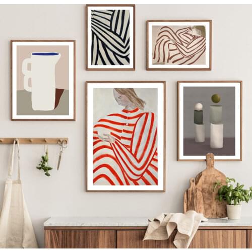 Nordic Poster Coffee Think Girl Abstract Line Solid Geometry Ball Wall Art Print Canvas Painting Decor Pictures For Living Room