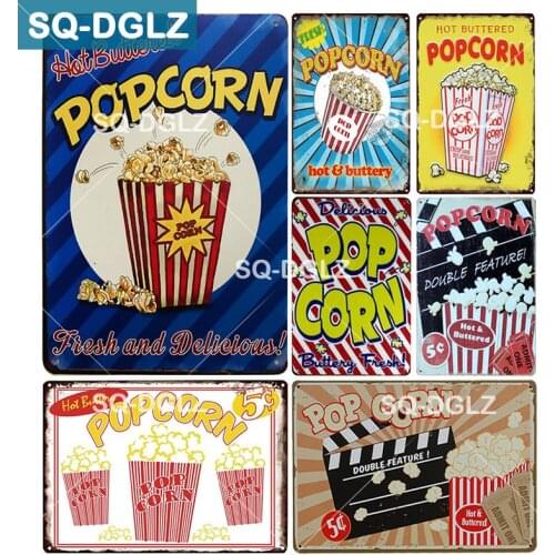 [SQ-DGLZ]Hot Buttered POP CORN Metal Sign Vintage Metal Plates Cafe Bar Pub Club Home Wall Decor Tin Signs Retro Plaque
