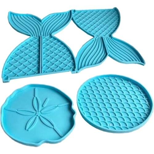 A0NF 3D Fishtail Rack Bracket Epoxy Resin Mold Fish Scale Flower Coaster Tray Silicone Mould DIY Crafts Ornaments Home Casting
