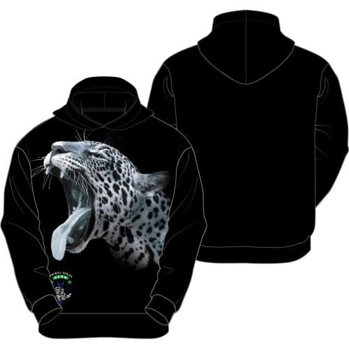 Original ferocious beast cheetah head animal printing men and women with the same autumn and winter sports hooded sweater street