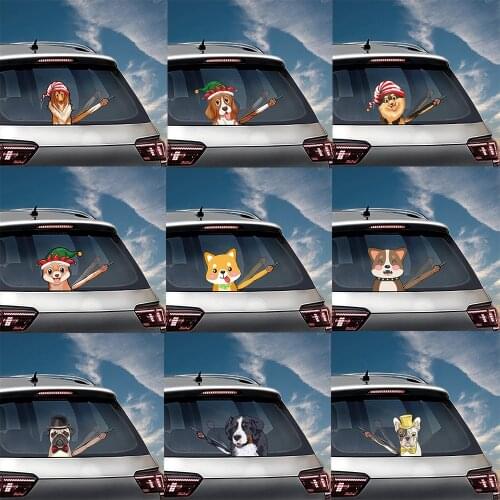 Tancredy Cartoon Cute dog Moving Tail Stickers Reflective Car Stickers And Deacals Rear Window Wiper Decals Windshield Sticker