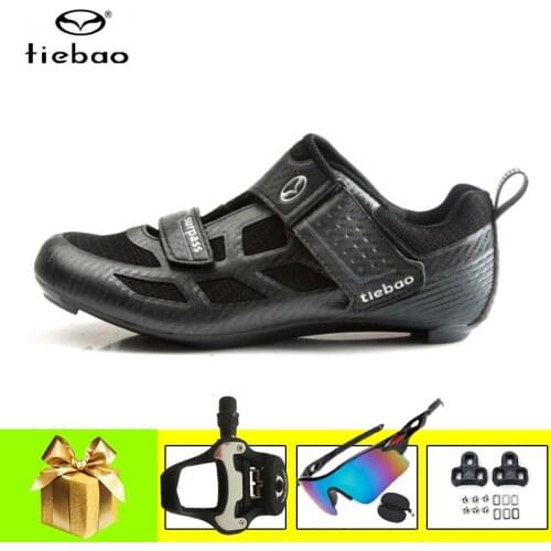 Tiebao Triatlon Men Cycling Shoes Road SPD-SL Pedals Breathable Ultra-light Professional Self-locking Outdoor Riding Sneakers