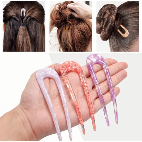 U Shaped Hair Pin Stick French Style U Shape Hair Clips Tortoise Shell U Sticks Pins for Women Girls Hairstyle Accessories