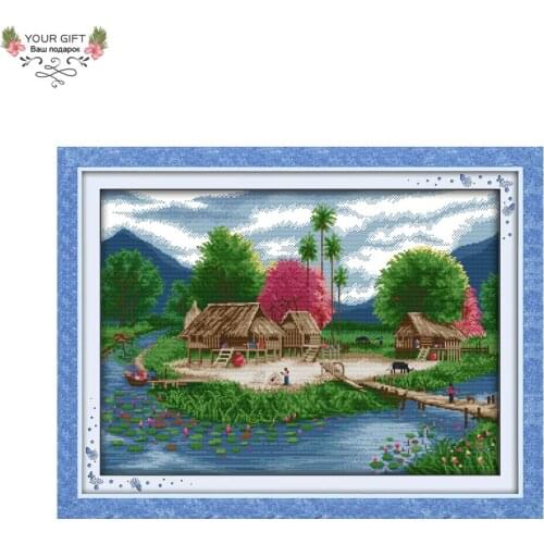 Your Gift F132 Free Shipping 14CT 11CT Counted and Stamped Home Decor Spring Lakeside Needlepoints Embroidery Cross Stitch Kits