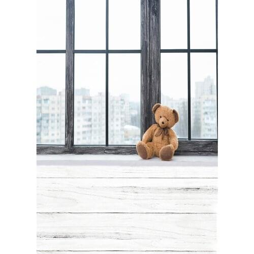 Indoor Room Windows Bear Photo Backdrops Photo Studio Vinyl Backgrounds Photography Props for Children Baby Portrait Photobooth