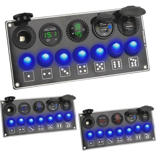 Dual USB Socket Charger for Truck Boat RV 7 Gang Car Switch Panel QC3.0 & PD Quick Charge ON-Off Rocker Toggle Car Accessories