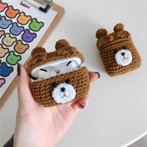 Brown Bear Protective Knitted Case Skin Sweater Cover Silicone Headset Box Knitting Wool Earphone Cover for AirPods pro 2/3