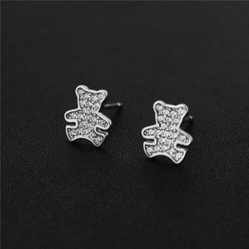 Bear full cubic zircon earring 100% 925 Sterling silver Jewelry fashion Hypoallergenic Stud earrings for women gift