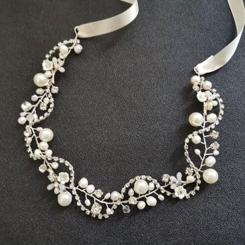 SLBRIDAL Handmade Wired Silver Color Crystal Rhinestone Freshwater Pearls Bridal Headband Wedding Hair Accessories Women Jewelry